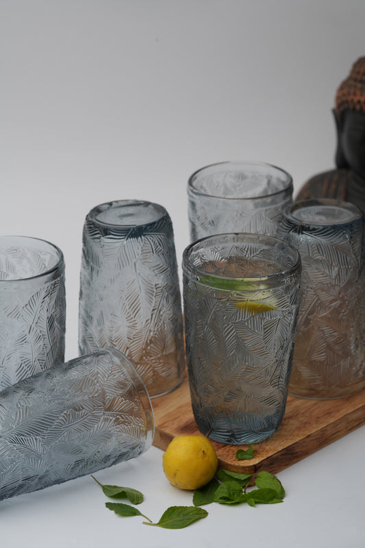 Tropical Blue Palm Glass Set of 6 (380ml)