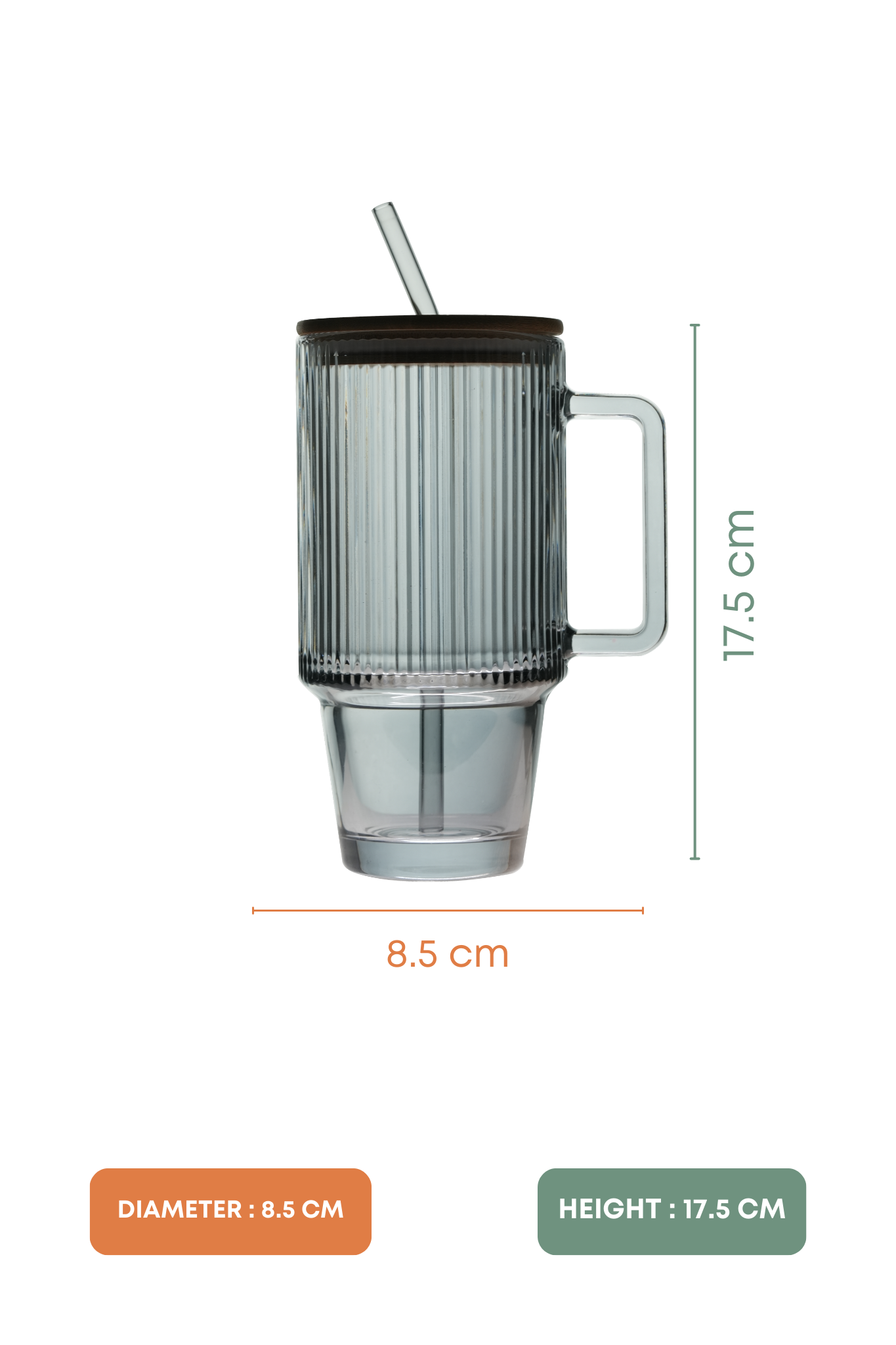 Stan Smoke Glass Tumbler with Wooden Lid & Glass Straw (750ml)