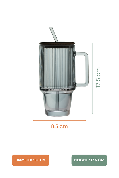 Stan Smoke Glass Tumbler with Wooden Lid & Glass Straw (750ml)