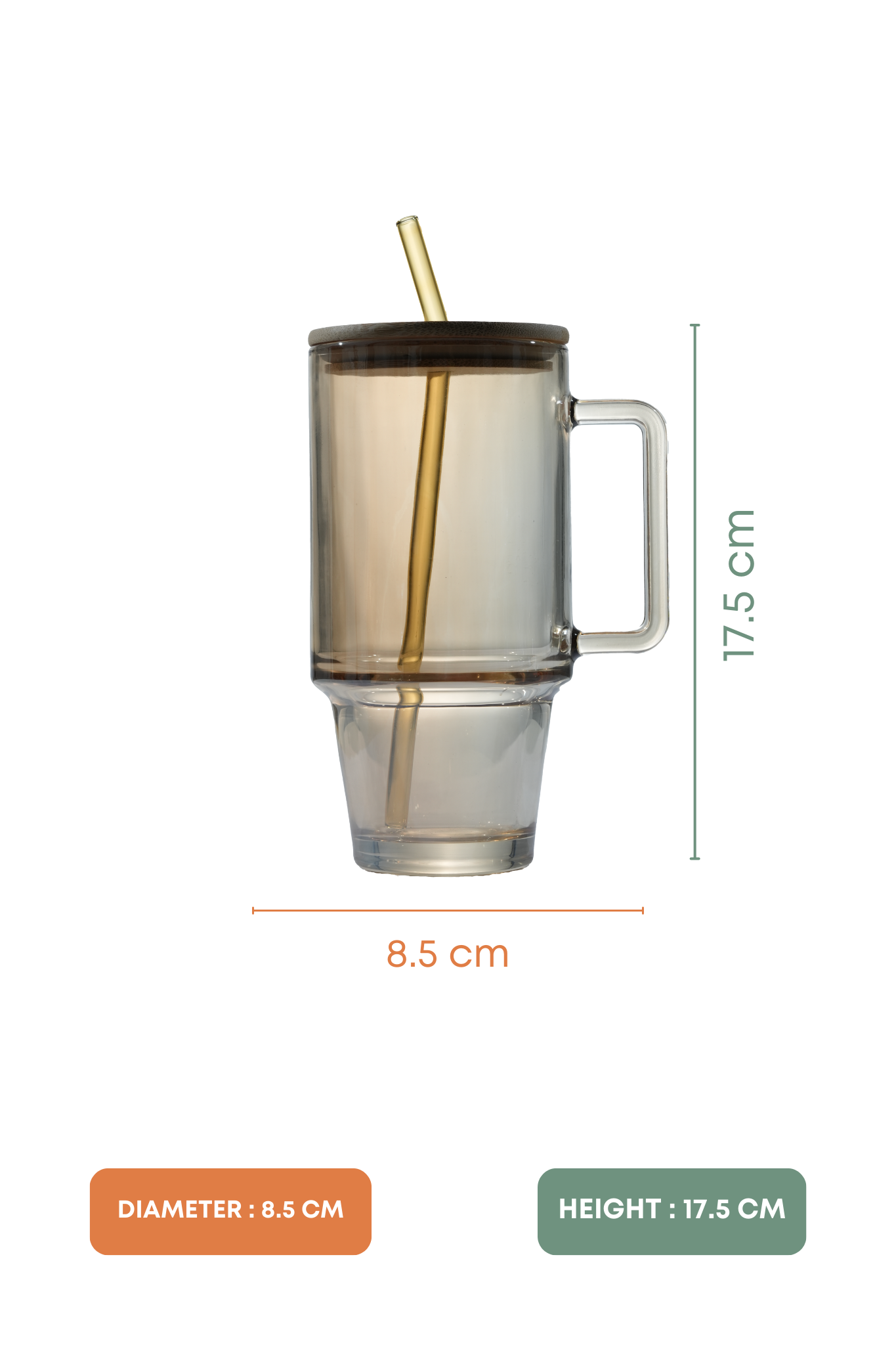 Stam Amber Glass Tumbler with Wooden Lid & Glass Straw (750ml)