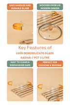Lumi Borosilicate Glass Kadhai / Pot 3 Litre