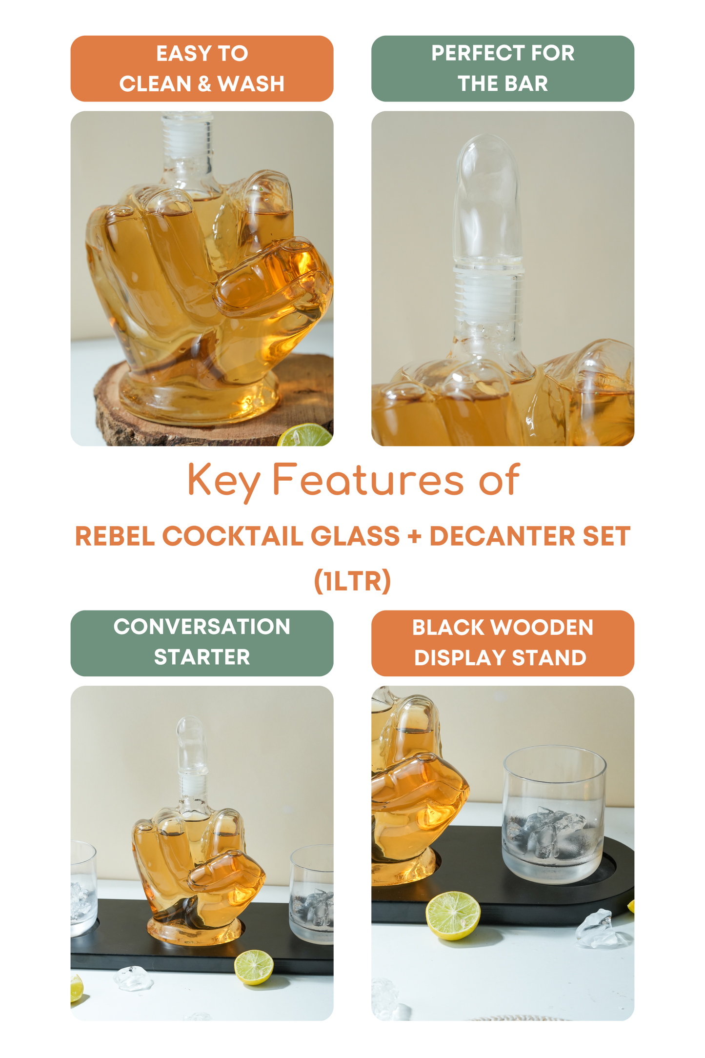 Rebel Cocktail Glass + Decanter Set (1Ltr)