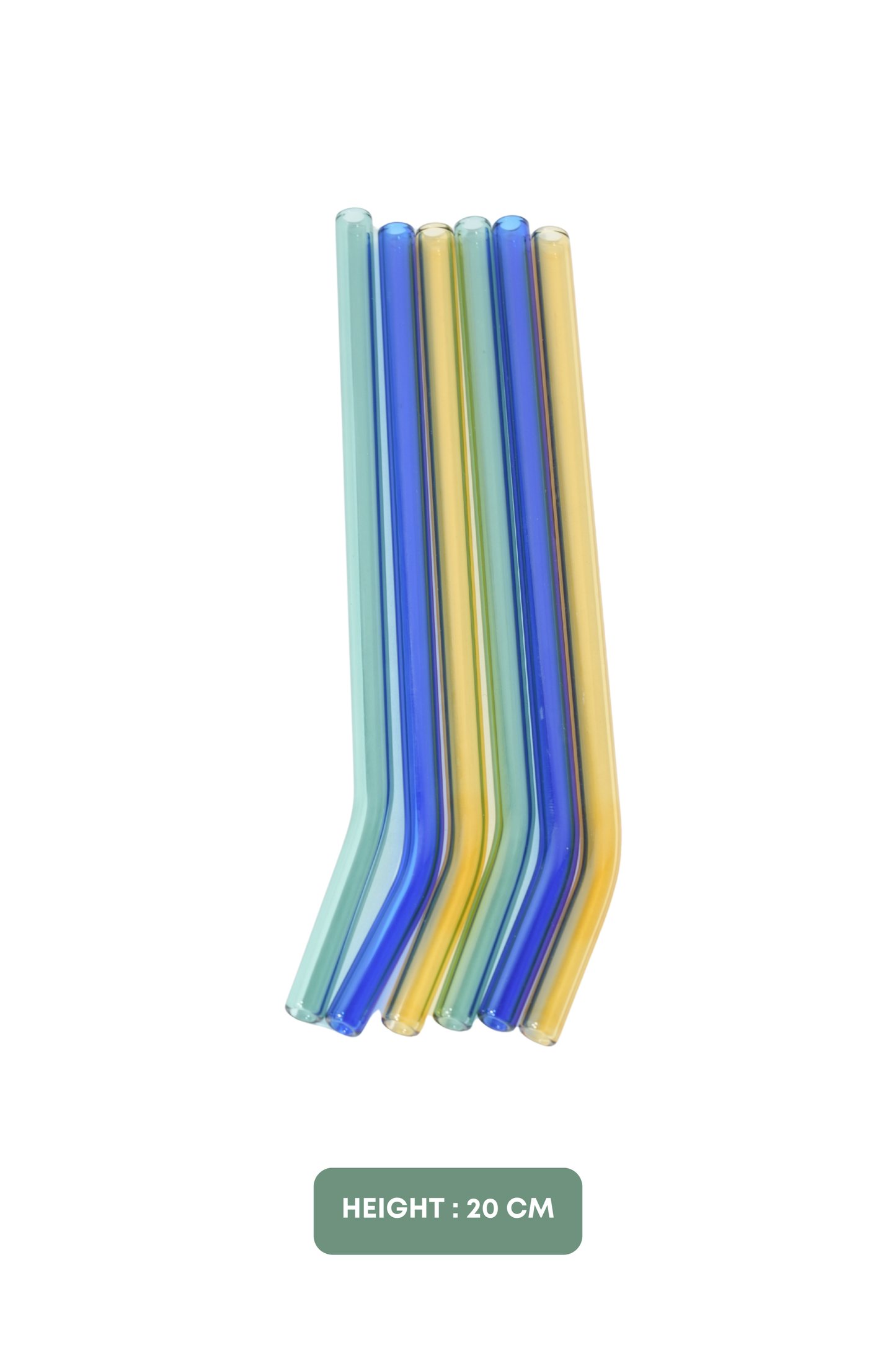 Coloured Glass Straws Set of 6 with Straw Cleaner (20cm)