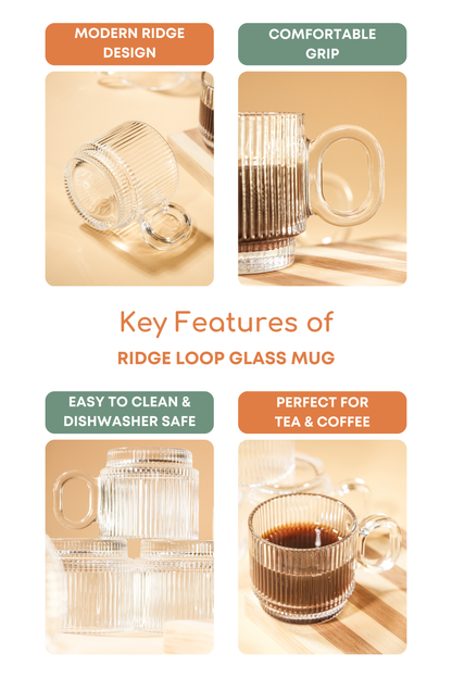 Ridge Loop Glass Mug Set of 6 (156ml)