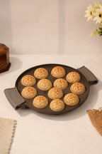 Cast Iron 12 Pit/Cup Kuzhi Paniyaram/Paddu Pan/Appe Maker 31 cm, Pre-seasoned, 100% Pure, Toxin-free, Gas & Induction