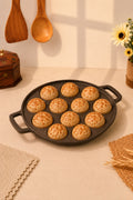 Cast Iron 12 Pit/Cup Kuzhi Paniyaram/Paddu Pan/Appe Maker 31 cm, Pre-seasoned, 100% Pure, Toxin-free, Gas & Induction